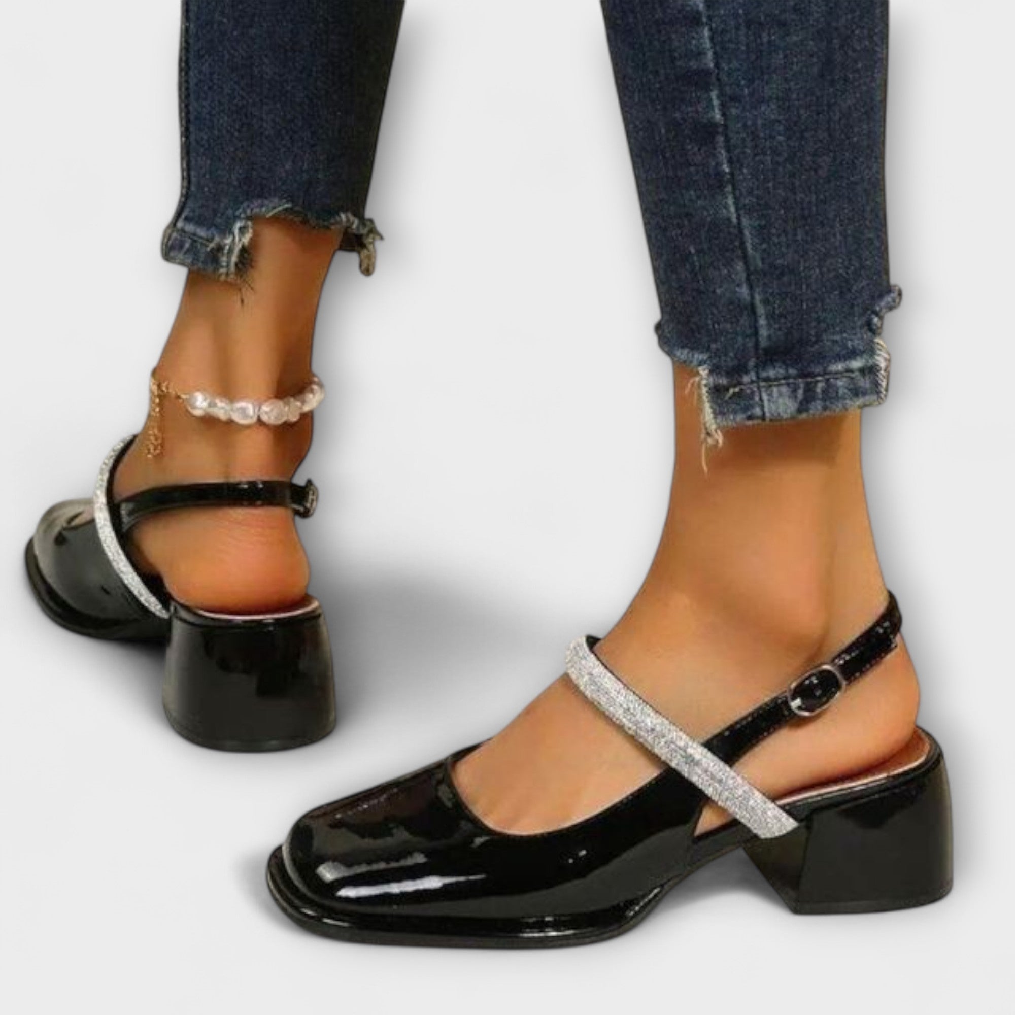 Celandra - Mary Janes with Glitter Strap and Block Heel