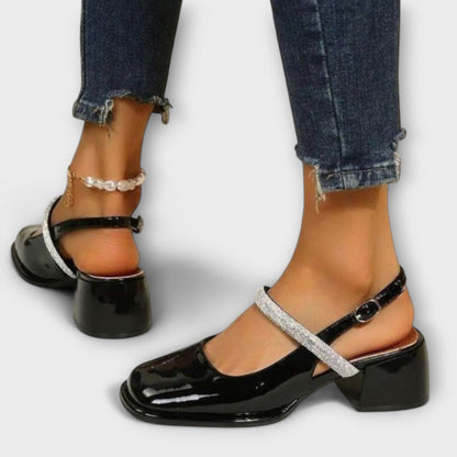 Celandra - Mary Janes with Glitter Strap and Block Heel