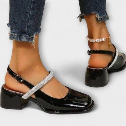 Celandra - Mary Janes with Glitter Strap and Block Heel