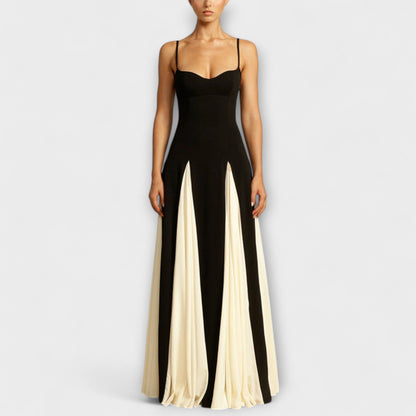 Ember - Classic Elegance A-Line Maxi Dress with Tulle Panels