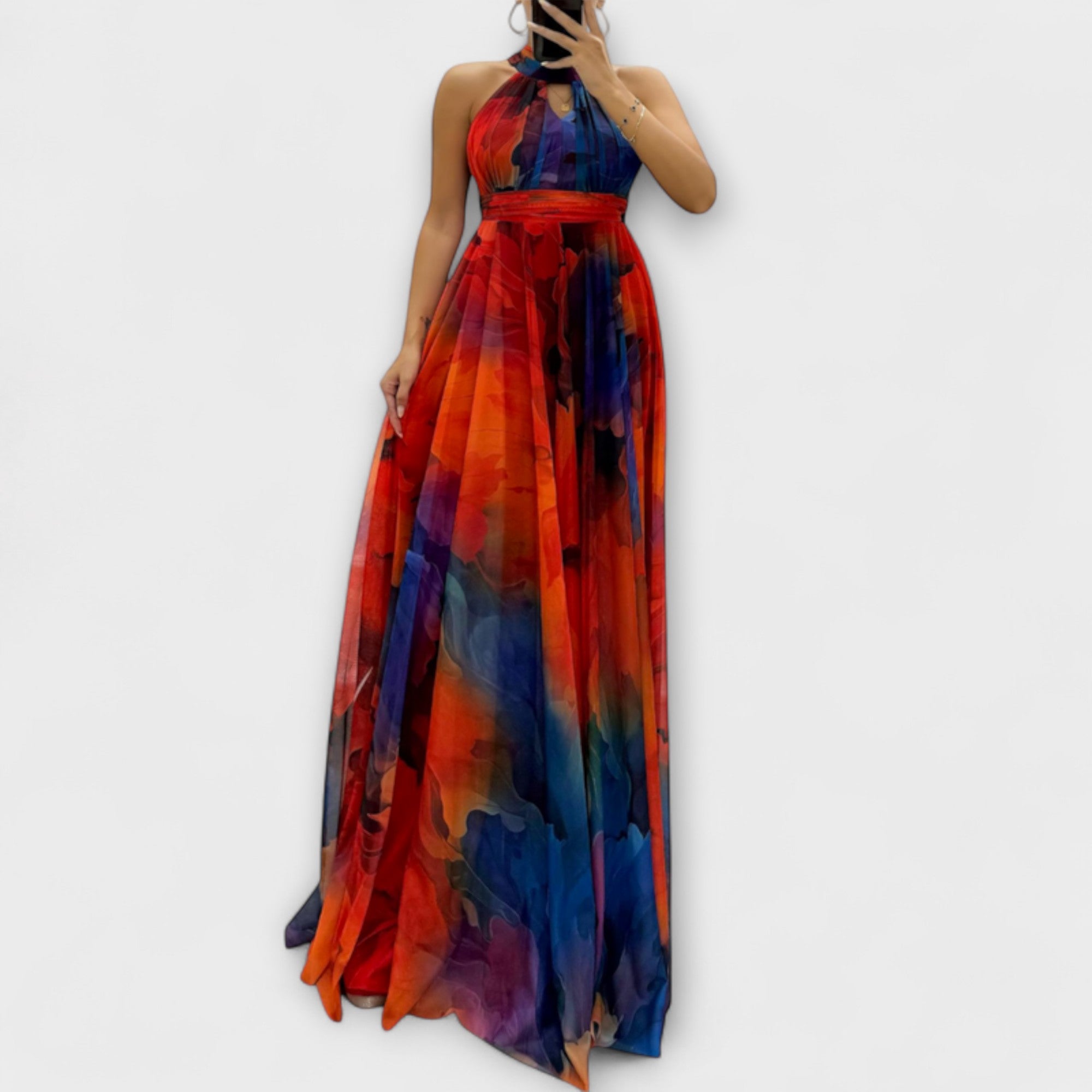 Isalie – Chiffon Maxi Dress with Floral Pattern