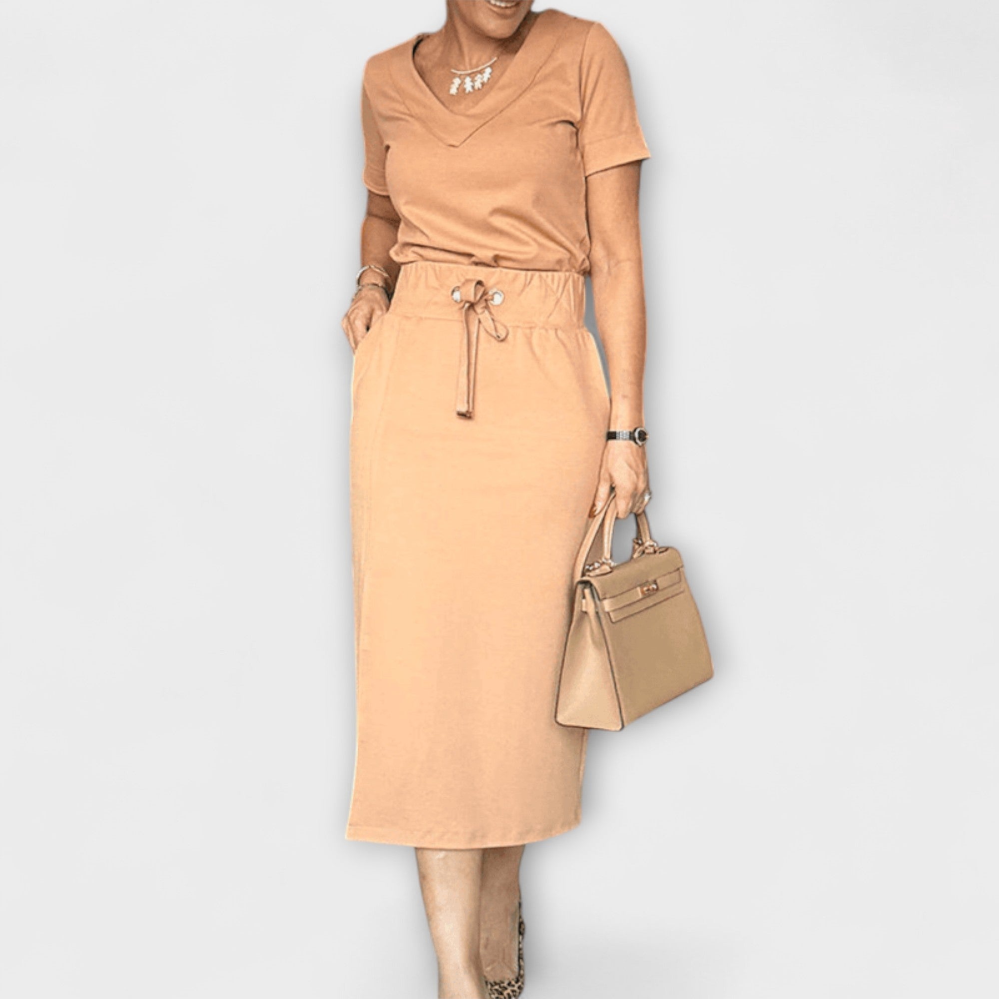 Danielle - Elegant V-Neck Top with Skirt
