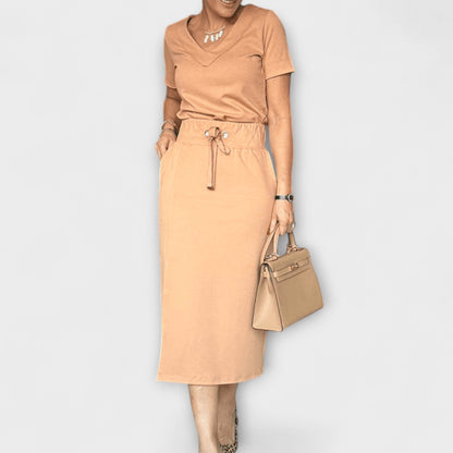 Danielle - Elegant V-Neck Top with Skirt