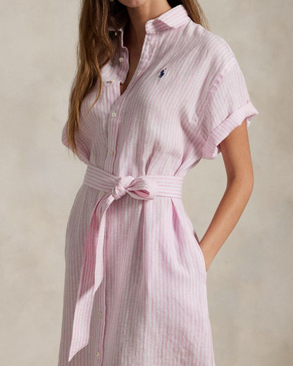 Gestreiftes Kurzarmhemdkleid aus Leinen